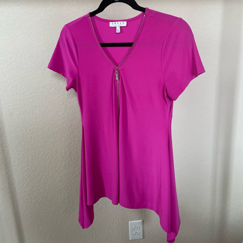 Chaus Pink Asymmetrical Zippered Top